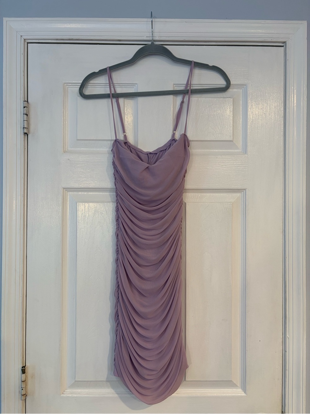 Ruched Spaghetti-Strap Lavender Dress